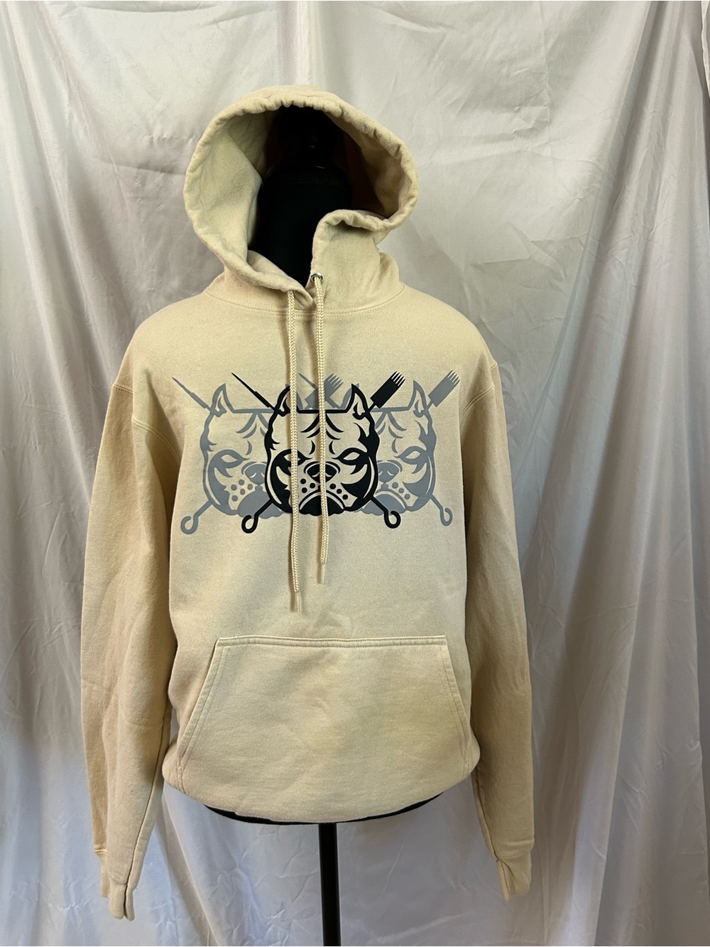 Port and Company Cream Hooded Sweatshirt with Bulldog Graphic